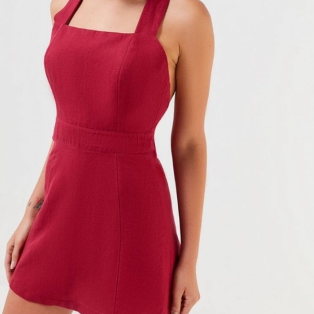 UO Lynn Linen Apron Cross Back Dress